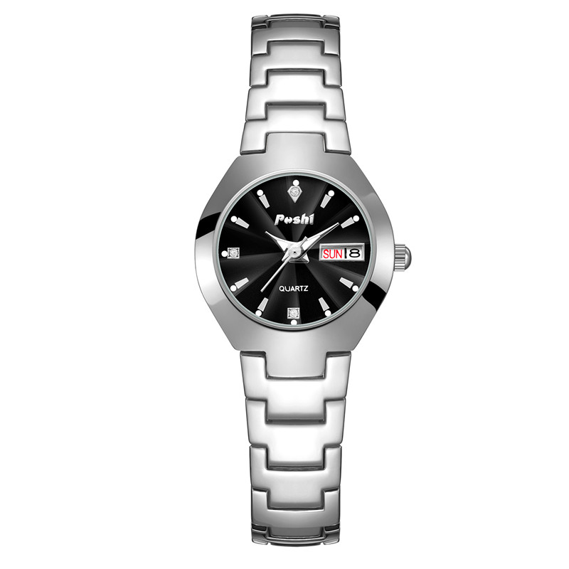 Swiss poshi women's watch, stainless steel, simple, waterproof, luminous with date, week, quartz watch, elegant bracelet as