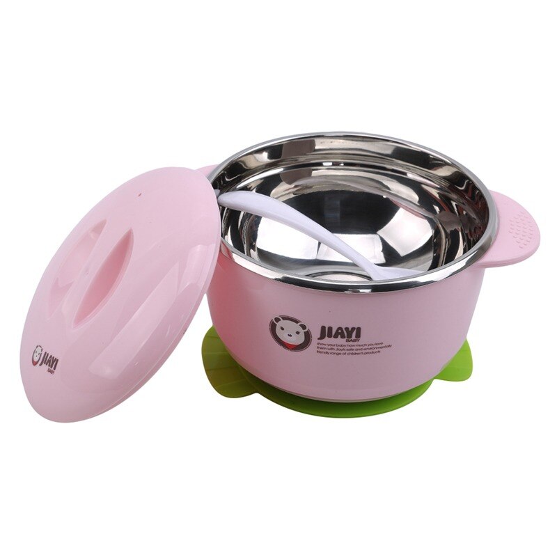 Baby termobolle i rustfritt stål småbarnsservise servise sugeskål med skje barnesikkerhet middag matskåler tallerkener