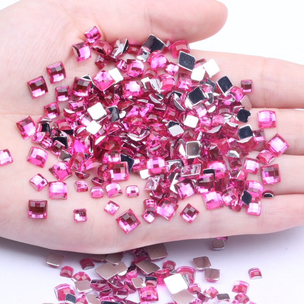 Strass acrílico formato quadrado 30 peças 12mm parte traseira plana terra facetas muitas cores cola traseira plana em contas diy decoração de arte de unha: 04 light rose