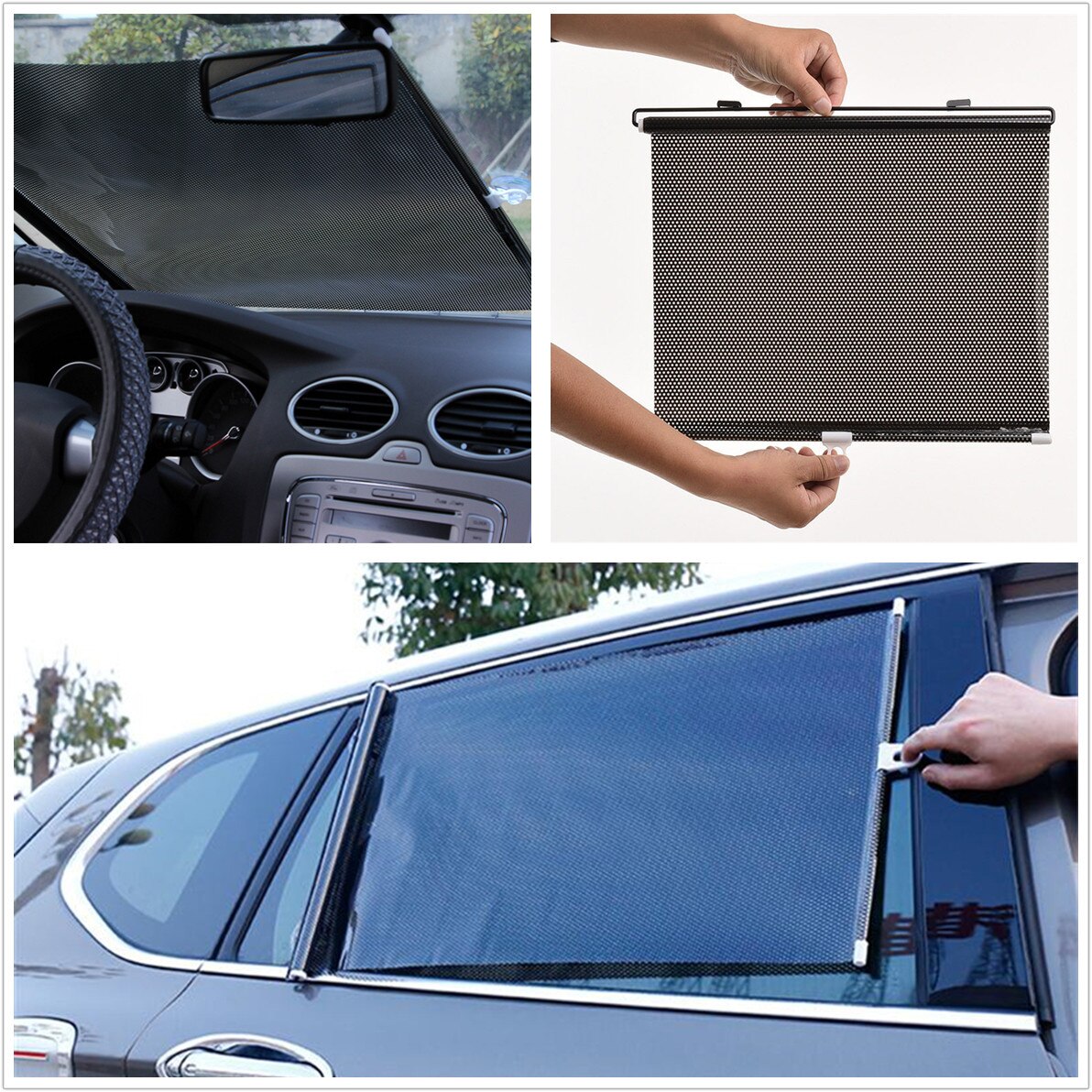 2X Car Front Side Window Retractable Blinds UV-proof Shield Visor w/ Suction Cup