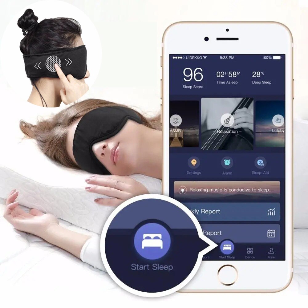 Sleep Headphones Comfortable Washable Eye Mask Smart App Control Sound Blocking Noise Cancelling Earphone