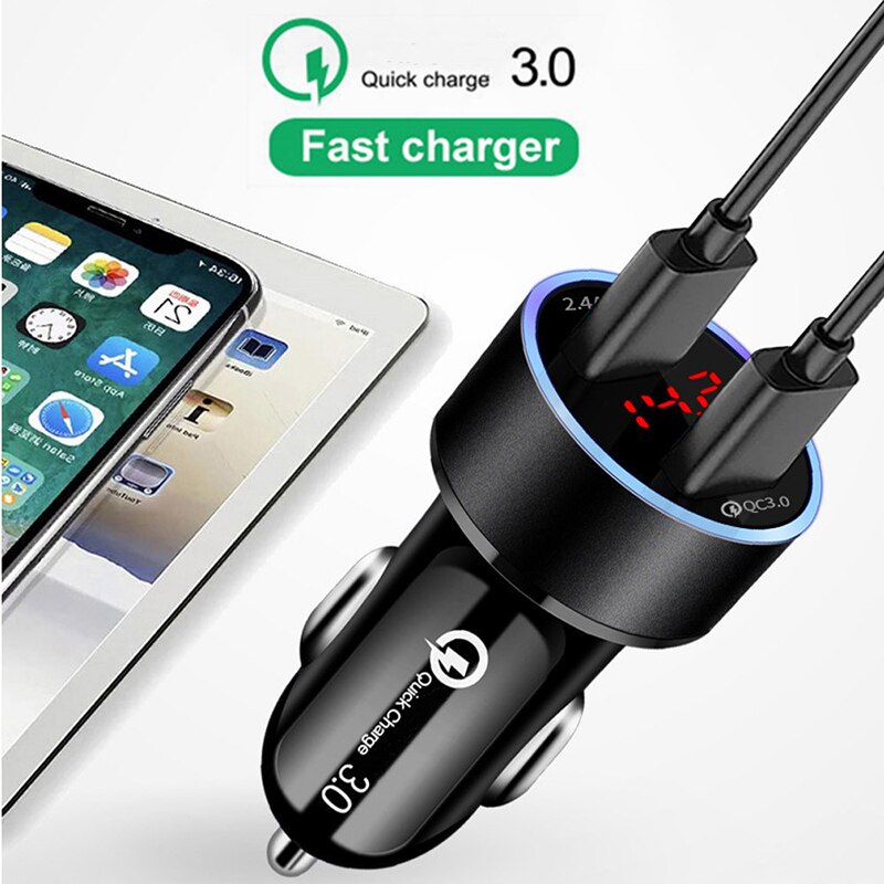 5,4 dual usb car chargers for iphone 11 xiaomi led display , 12-24v cigarette lighter sockets, fast charger,  qc 3,0 usb phone chargers
