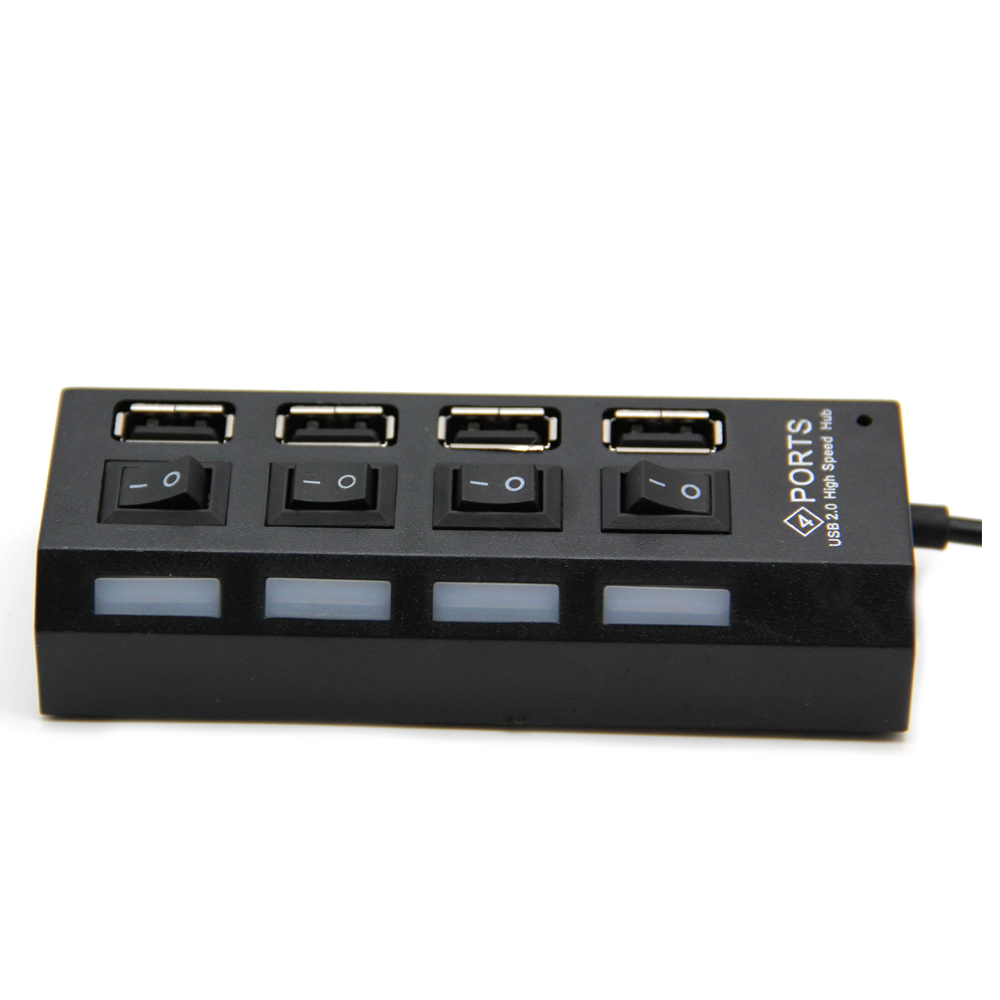 USB 2.0 Hub Splitter 4 Ports Expander With ON/OFF Switch USB Hab High Speed Adapter For PC Computer