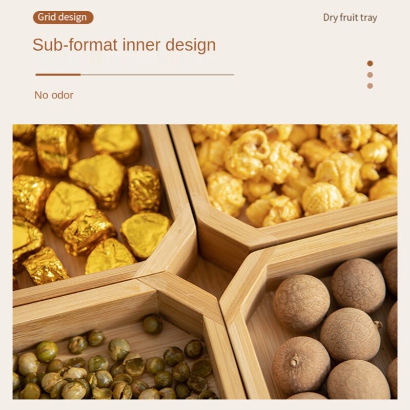 Bamboe Houten Verdeeld Dienblad Met Clear Acryl Deksel Gedroogde Fruitschaal