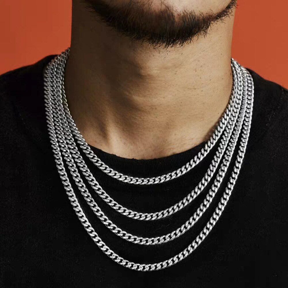 D & Z-collar de Ancho de la cadena de acero inoxidable para rapero, Eslabón cubano de 6mm, 20 ", 24", 26 '', 30", Color dorado y plateado