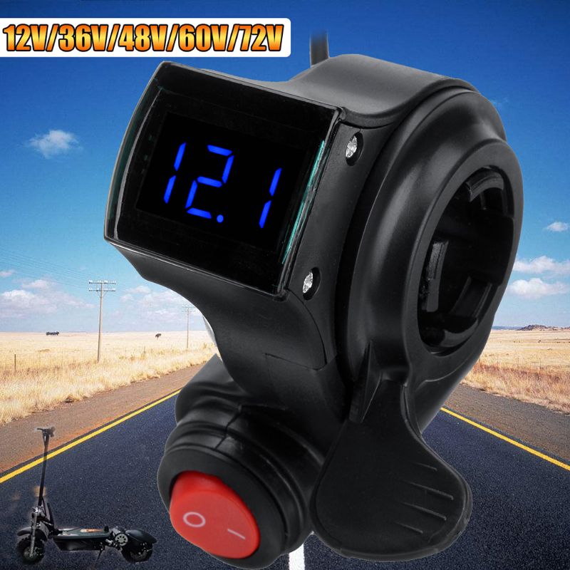 Electric Vehicle Voltage Display Switch Handle Finger Thumb Throttle Scooter with Power LED Display Handlebar Grips for E-bike