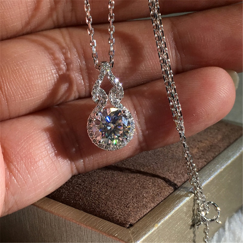 CC S925 Silver Pendants For Women Bridal Wedding 6.75mm 1ct Cubic Zirconia Necklaces Pendant Fine Jewelry No Chain CCN283