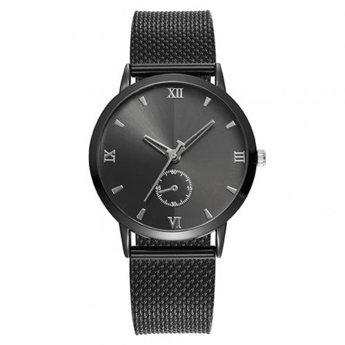 Koppelhorloges voor dames en heren, analoog quartz polshorloge, ronde subwijzerplaat, mesh band, romeinse cijfers, unisex polshorloge: Zwart