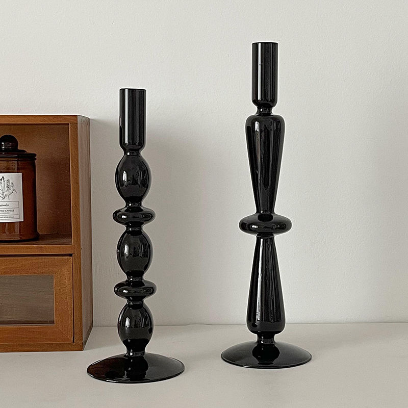 Black Candle Holder Home Decor Candlesticks Living Room Modern Decoration Glass Vase Bookshelf Decor Candle Stick Holder: Burgundy