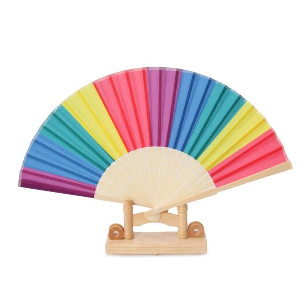 7 Inch Regenboog Doek Vouwen Fan Dansen Hand Fan Zomer Cooling Fan Voor Wedding Party Home Decoration