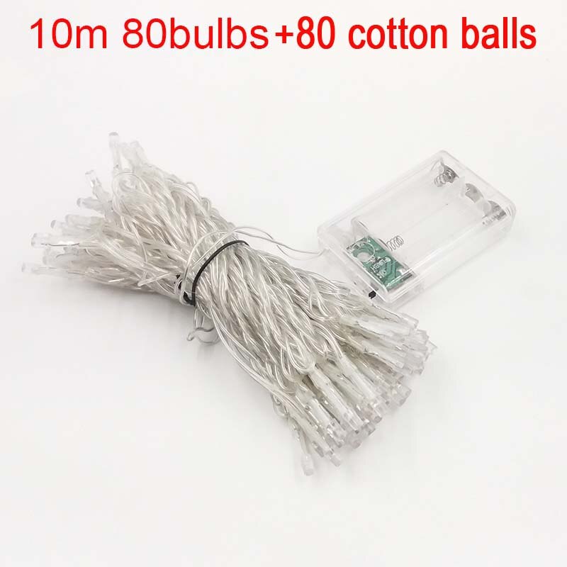 10M 80 Katoen Ballen Batterij Power Led Kerstvakantie Lights Garland Led String Fairy Lights Guirlande Lumineuse Luces Lampjes: No10 10m 80 balls