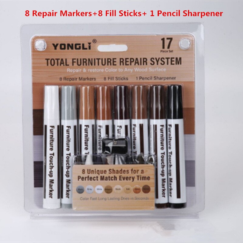 21Pcs Furniture Touch Up Kit Markers &amp; Filler Sticks Wood Scratches Restore Kit Scratch Patch Paint Pen Wood Composite Repair: B
