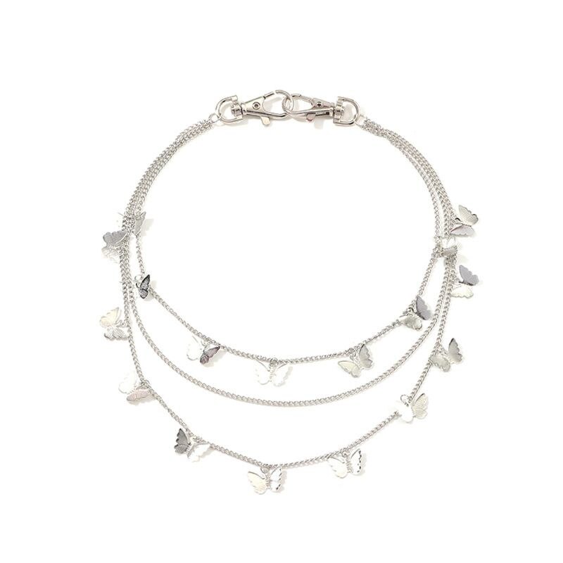 Punk multi-layer vlinder riem taille ketting man vrouw broek ketting haak broek ketting sleutelhanger sieraden: Zilver