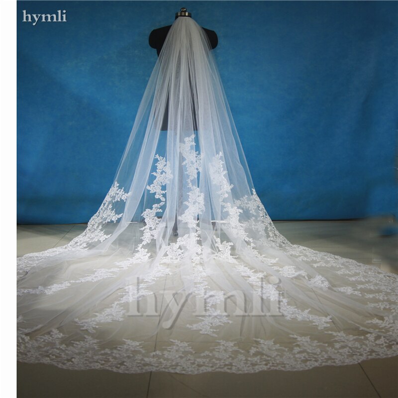 Velo de novia largo blanco, velo de novia de encaje de marfil con peineta, accesorios de boda