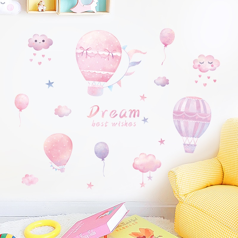 Pink Air Balloon Wall Stickers DIY Pink Clouds Mural Decals for House Kids Rooms Baby Bedroom Decoration Princess Stickers