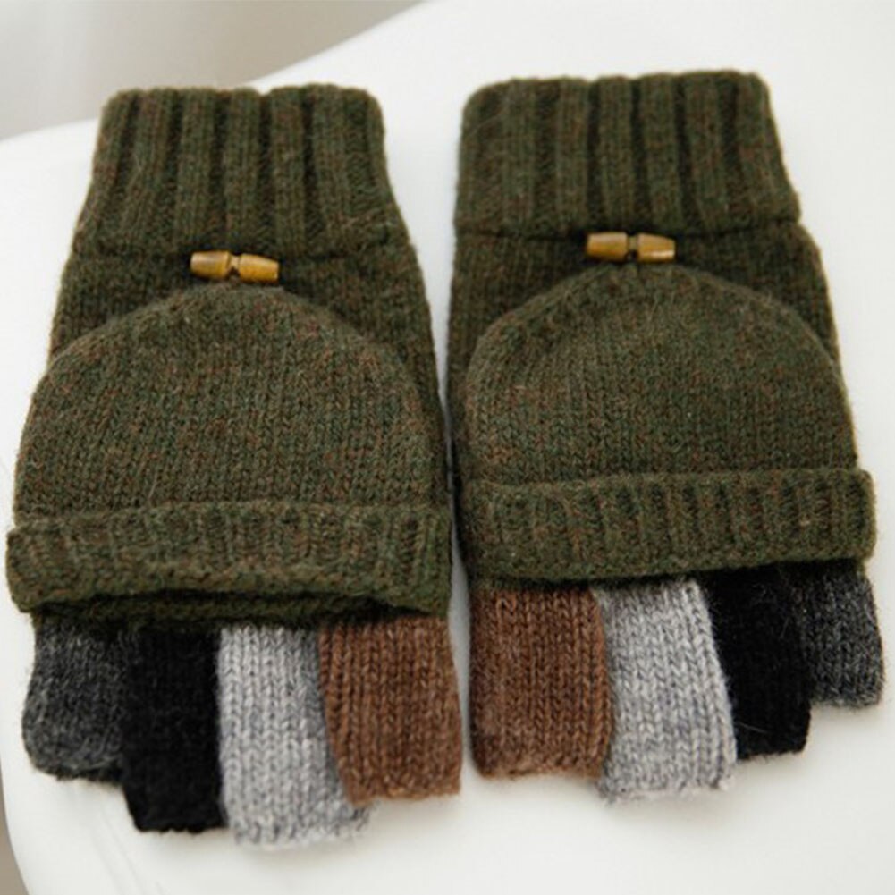 Mittens Stitching Color With Flip Top Knitted Men Gloves Outdoor Sports Cycling Warm Half Finger Winter Thickened Hiking