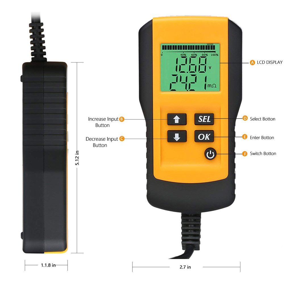 12V CCA Automotive Load Battery Tester Digital Analyzer for Heavy Duty Trucks, Cars, Motorcycles and More