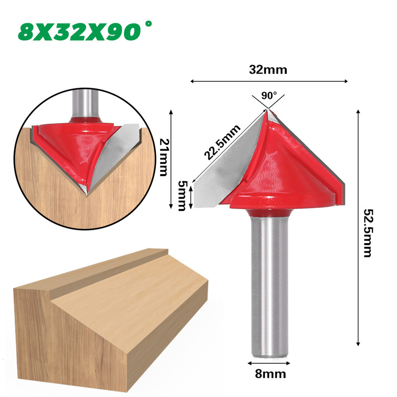 1 stuk 8mm 3d v graveerbit cnc-frees voor houtbewerking wolfraam houtbewerking 60/90/120/150 graden frees