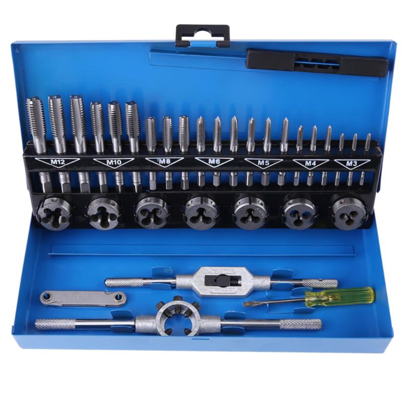 32pcs/set Metric Hand Adjustable Taps Dies Wrench Screw Thread Straight Taper Reamer Tool for Car Repairing