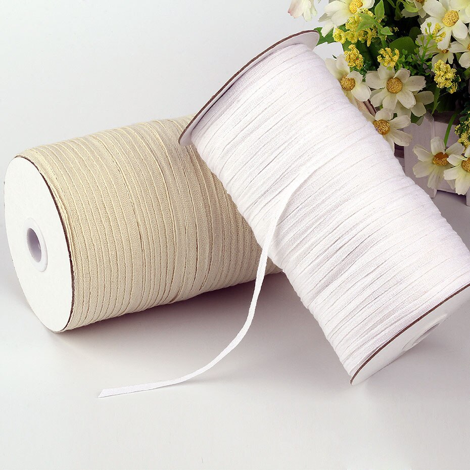 5Mm/7Mm Breedte Katoen Lint Tape 220/280/300 Meter Spanband Kledingstuk Naaien Accessoires Wit/beige/Zwart Voor Zak Kleding