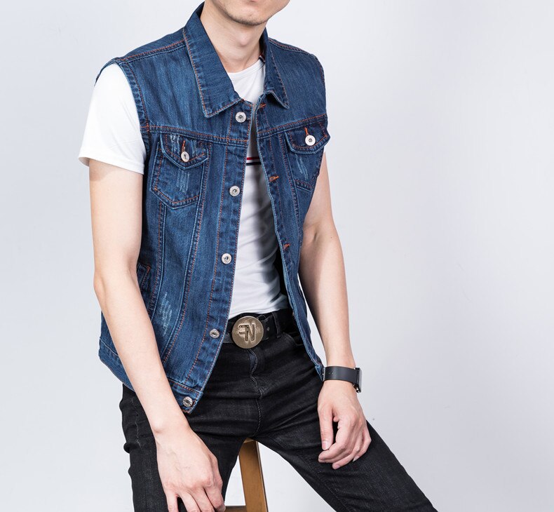 Chaleco vaquero informal para hombre, chaqueta sin mangas con 6 bolsillos, talla grande 4XL 5XL