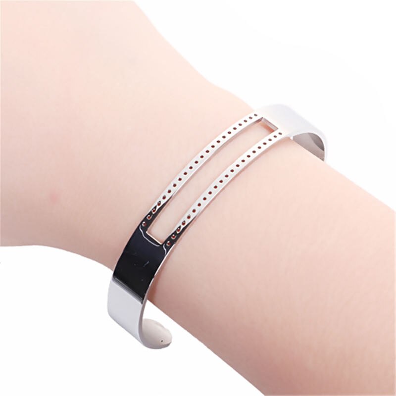 Rvs Open Middellijn Beadable Manchet Armbanden Armbanden Zilveren Rechthoek Sieraden Vrouwen 14.5cm Lange 1 PC