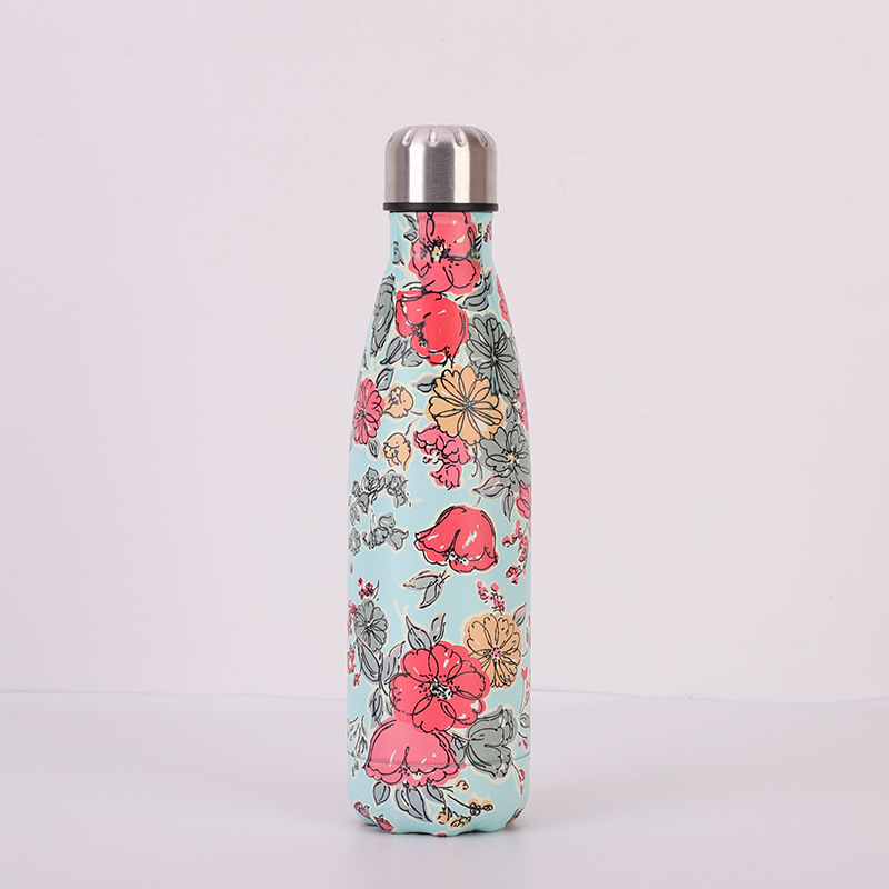 Blumen- Wasser Flasche 500ml Sport Isolierte Wärme Kälte Tasse Edelstahl Thermoskanne Fitnessstudio Shaker Tragbare Getränk Flasche Tee becher: B