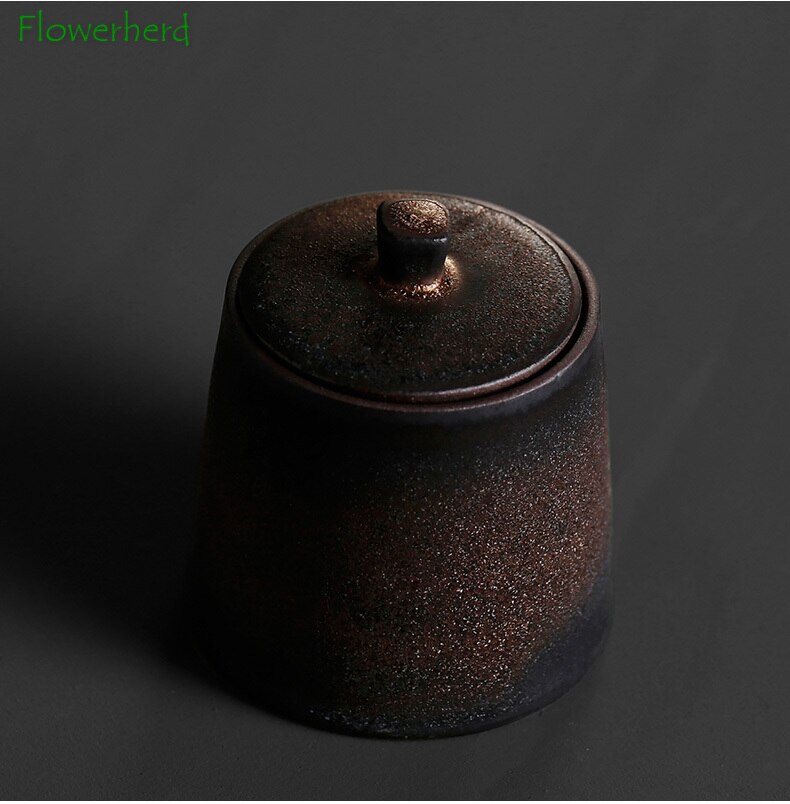 Large Ceramic Tea Caddy Sealed Caddy Japanese-style Coarse Pottery Household Tea Organizer Tea Tins Tea Container Tea Storage
