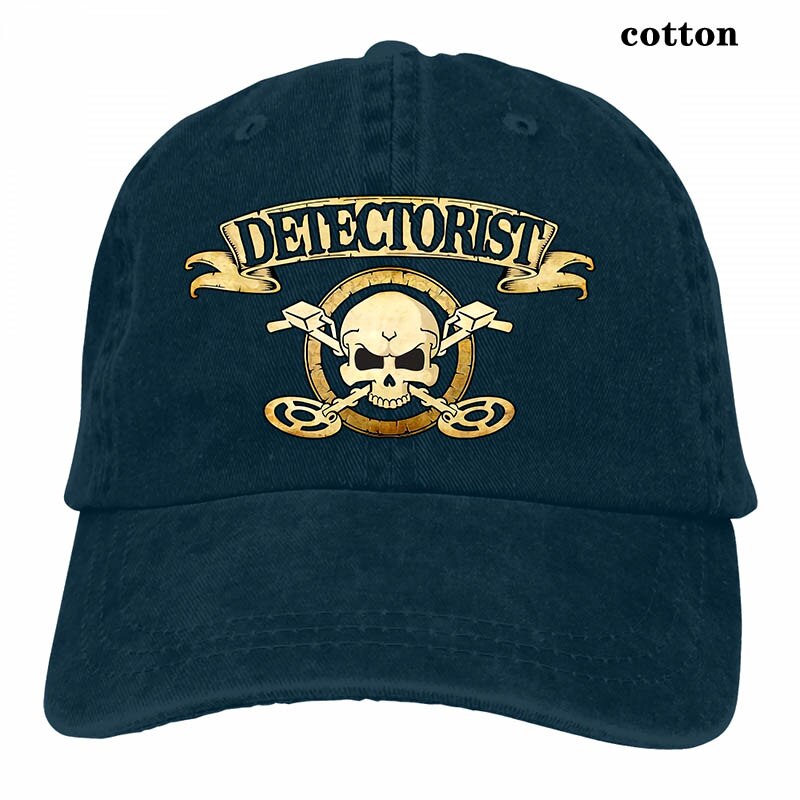 Men detectorist skull & crossbones Metal detector Treasure hunter 2 sided cotton badge Baseball cap men women Trucker Hats: 3-Navy