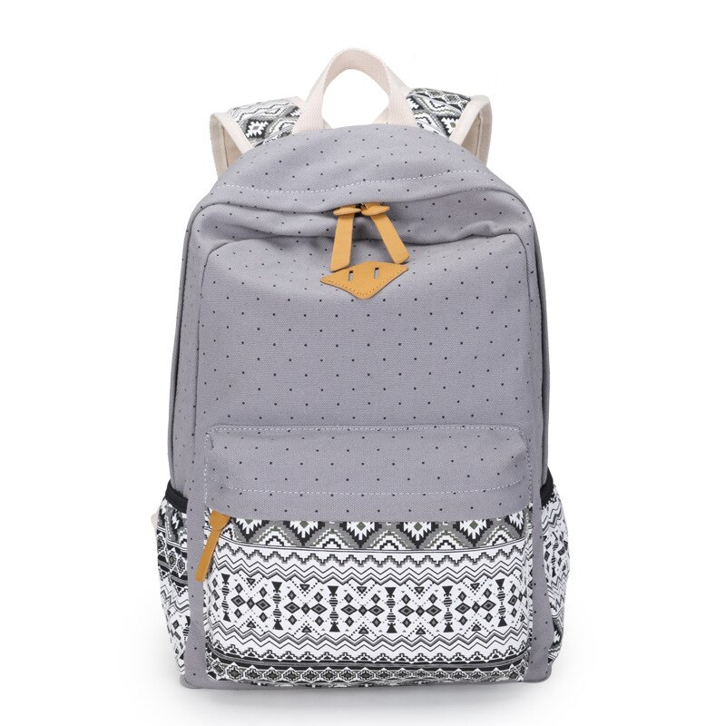 Vintage School Bags for Teenagers Girls Schoolbag Large Capacity Lady Canvas Dot Printing Backpack Rucksack Bagpack Book Bag: Gray