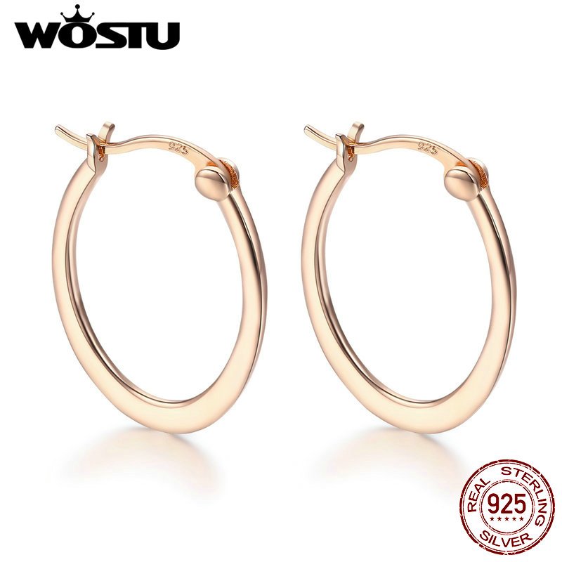 WOSTU 925 argent Sterling Rose or couleur ovale boucles d'oreilles pour les femmes quotidien anniversaire doucement bijoux CQE478