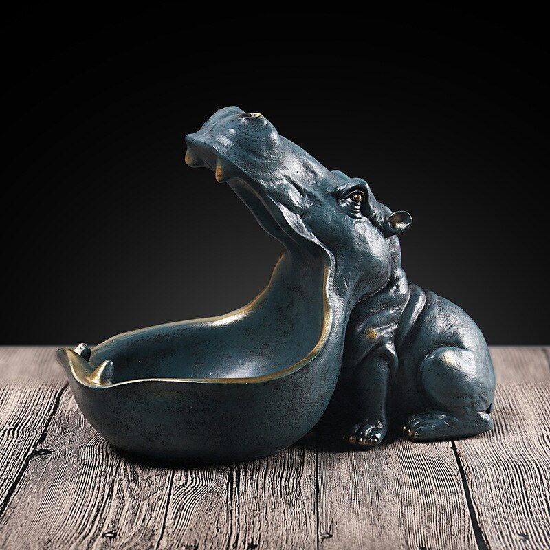 3D Hippo Standbeeld Decor Home Decoratie Accessoires Dier Sculptuur Bureau Opbergdoos Beeldje Ornament Wedding Party Decoraties: Blue Hippo