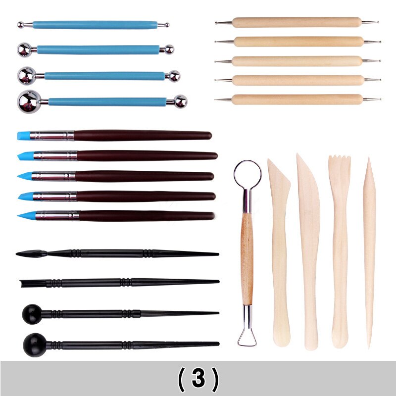 1Set Wood Handle Pottery Set Pottery Tools Smoothing Polymer Shapers Rock Painting Kit Wax Carving Sculpt Pottery Clay