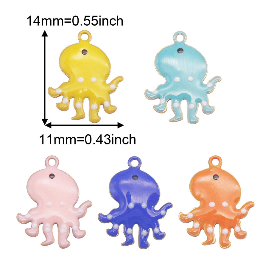 Julie Wang 5PCS 14x11mm Enamel Tiny Octopus Charms Double-sided Cartoon Copper Animal Pendant Bracelet Jewelry Making Accessory