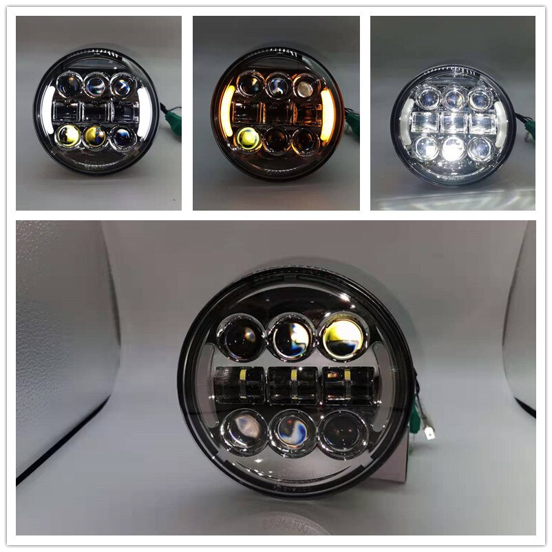 Universal- Motorrad Scheinwerfer 5,75 Zoll LED Scheinwerfer H4 Phare Farol Moto Scheinwerfer Hallo/Abblendlicht 5-3/4 "projektor Licht Eisen 883.: 45W Chrom A