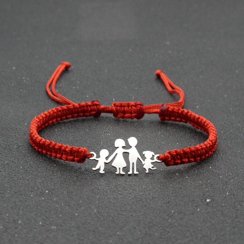 Lucky czerwony sznurek bransoletki dla rodziny tata mama córka syn pleciony ze stali nierdzewnej regulowany urok bransoletka kobiety mężczyźni biżuteria: Red