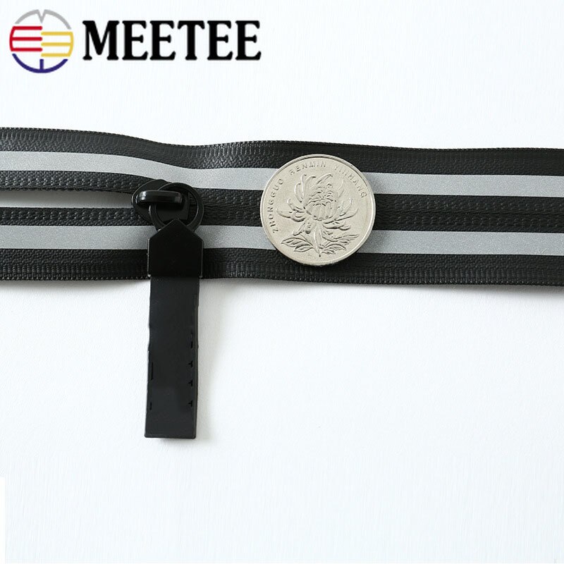 2M 5# Reflective Strip Waterproof Zipper Black White Nylon Zipper for Sewing Invisible Plasti Coil Zips Bags DIY Accessories