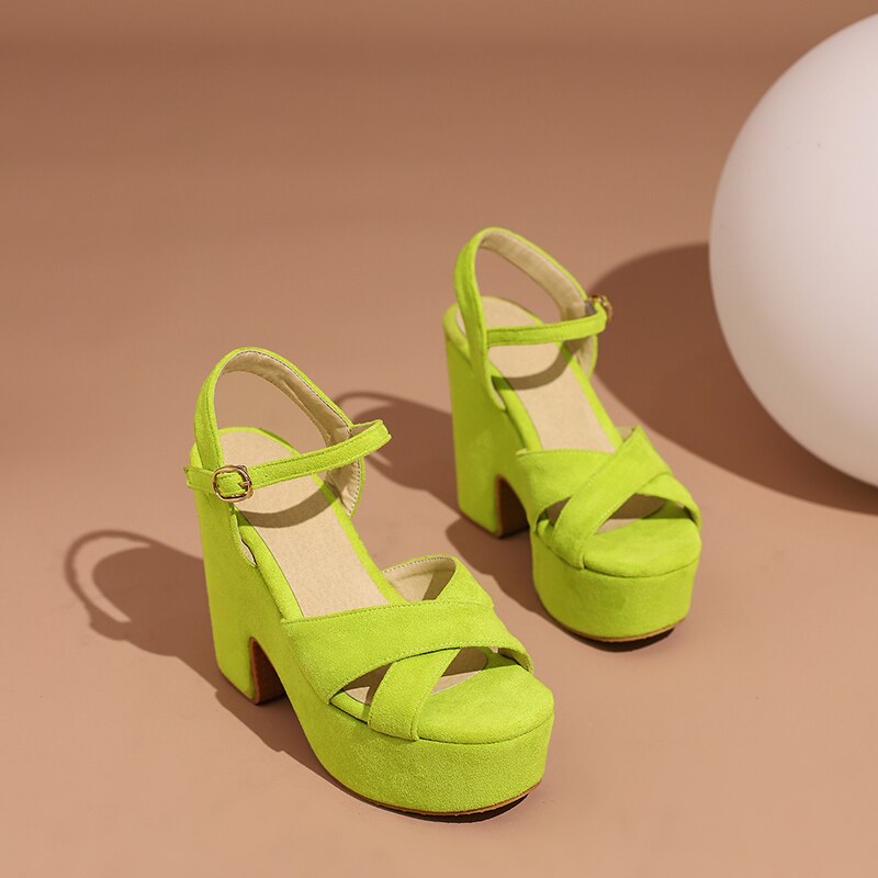 Sandalias de verano con tacón de cuña para mujer, calzado transpirable con plataforma Ultra alta, impermeable, color verde fluorescente