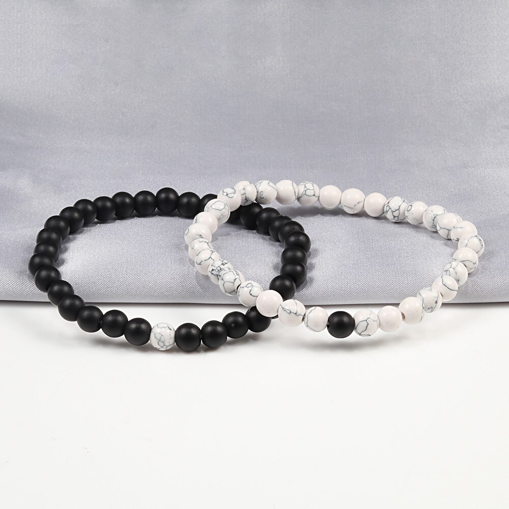 Heißer modisch Männer Lava Stein Paare Abstand Armbänder Natürliche Stein Weiß Schwarz Yin Yang Perlen Armreifen Für Frauen Freund Pulseira