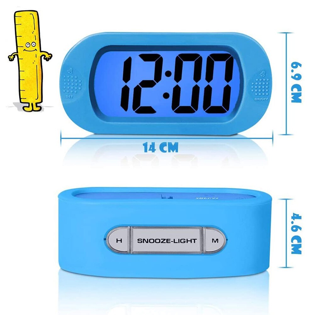 Silicone LCD Digital Alarm Clock Electric Snooze Clock Silicone Luminous Table Clock Home Decoration Alarm Clock Black Blue