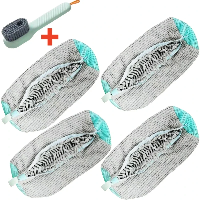 Durable Mesh Shoe Wash Bag with Zipper Rich Fluff Inside Protects Sneakers Casual Shoes in Washer Dryer Travel Storage Organizer: light green