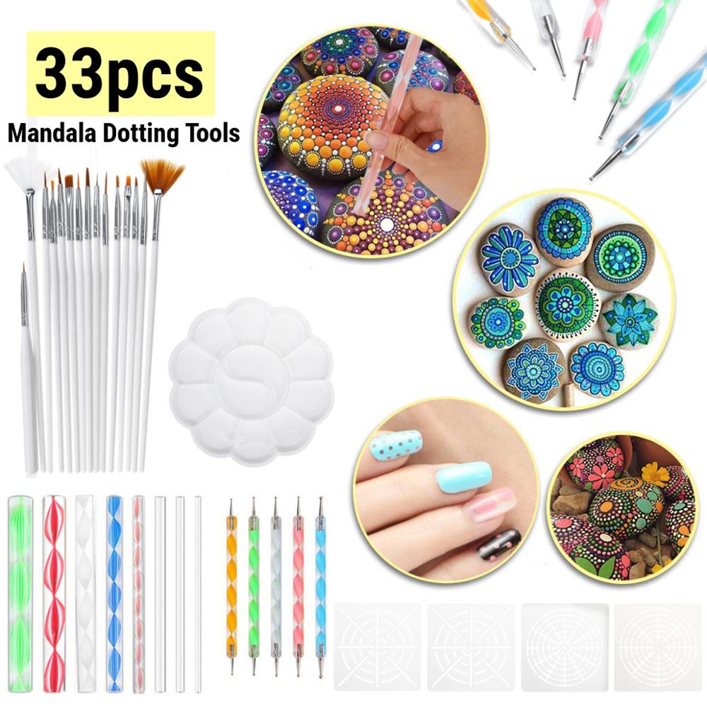 40Pcs Diy Puntjes Staven S Pennen Mandala Schilderen Puntjes Gereedschap Hout Rotsen Art Craft Tekening Nail Art Craft Decoratie handwerk: 33PCS