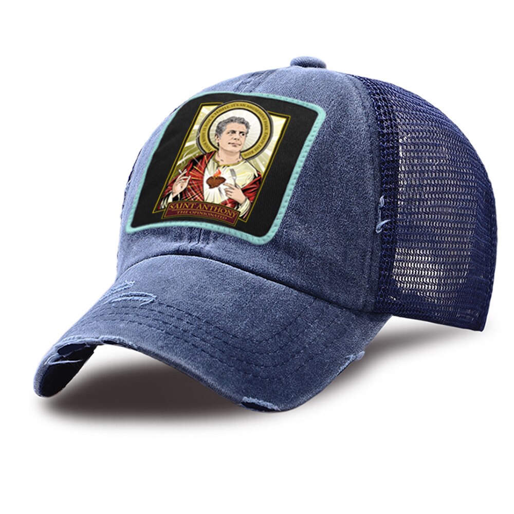 Casual unisex trucker hattar sommar sport baseball kepsar saint anthony vintage tryck mesh baseball keps justerbar snapback hatt: Mörkblå 6