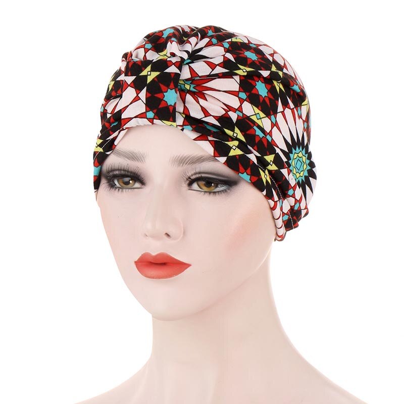 Muslimske hodeplagg caps trendy skrive ut dame uformelt turban panser floral myk bomull tøye ut india pakke inn hode skjerf indre hijabs: Vinrød