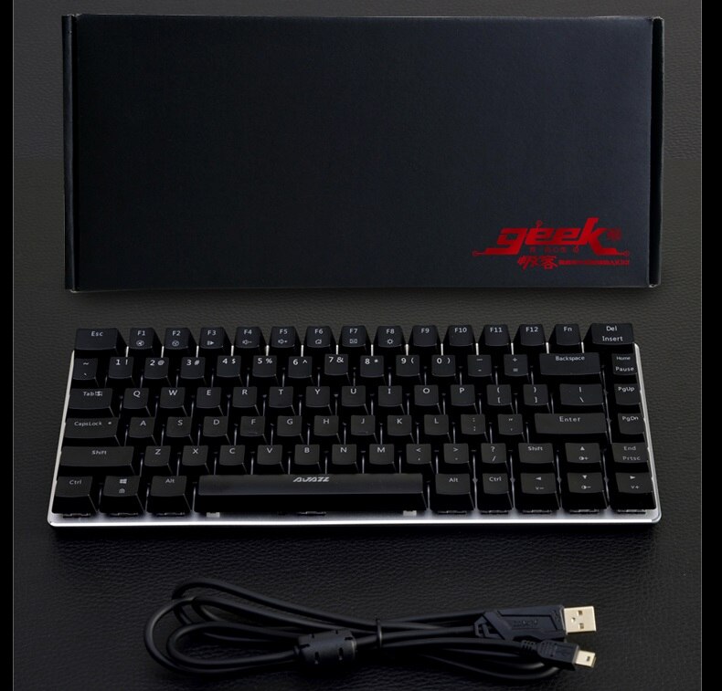 Ajazz AK33 82 clé alliage panneau USB filaire rétro-éclairage mécanique jeu clavier bleu/noir axe avec câble détachable