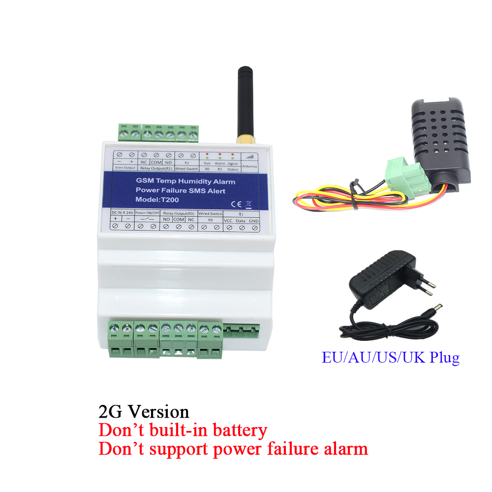 Control remoto DIN-rail GSM 4G SMS, Monitor de estado de humedad y temperatura, alarma con 2 salidas de relé, recordatorio de alarma de fallo de potencia: 2G Version Type B