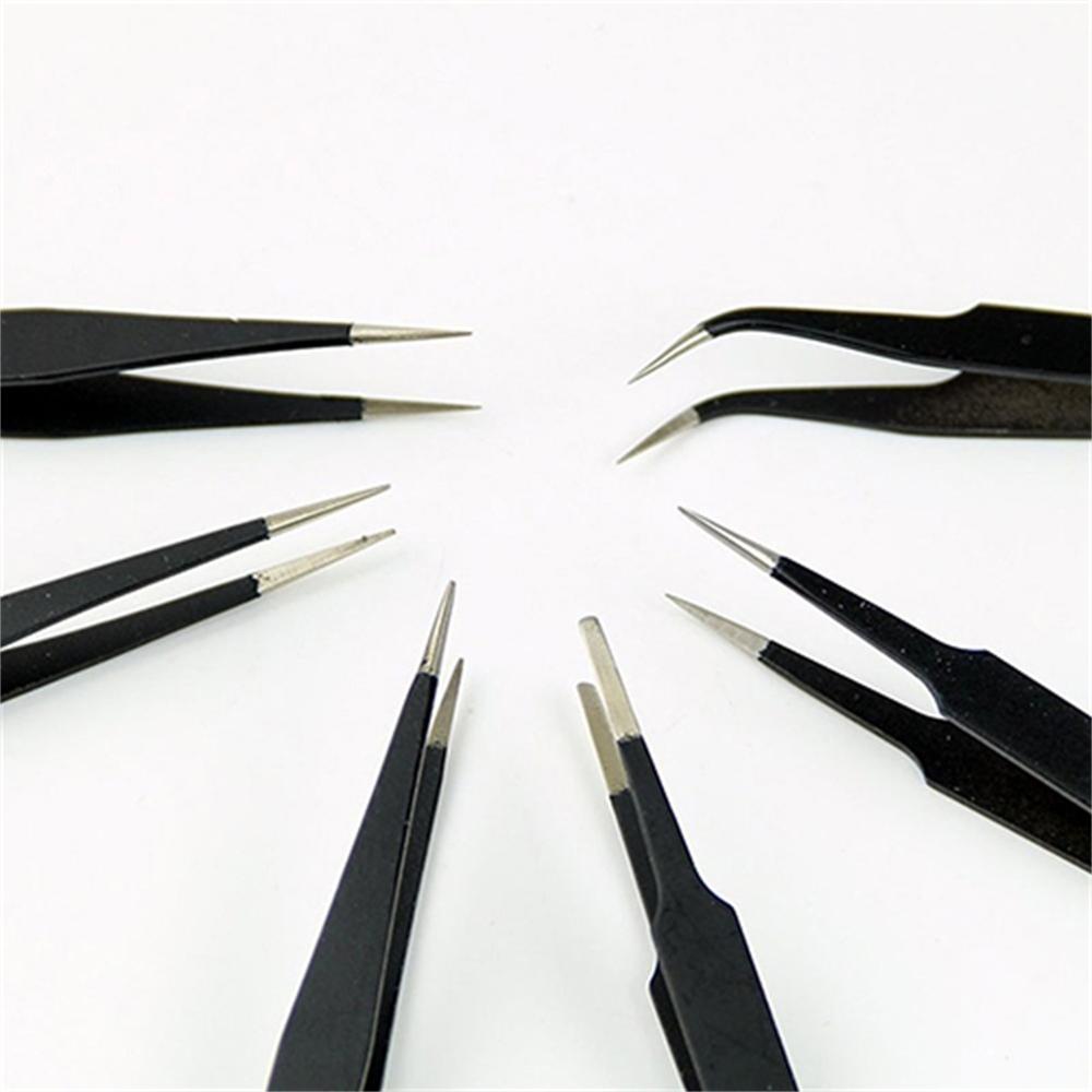 6 Pcs Tip Flat Head Precision Tweezers Set Stainless Steel Anti Static Tool Kit