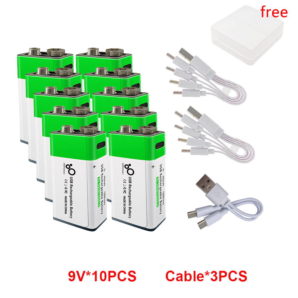 2-20pz 9V Batteria ricaricabile agli ioni di litio Ricarica USB 6F22 Batteria quadrata agli ioni di litio per metallo rivelatore KTV Microfono Giocattolo Multimetro: Blu