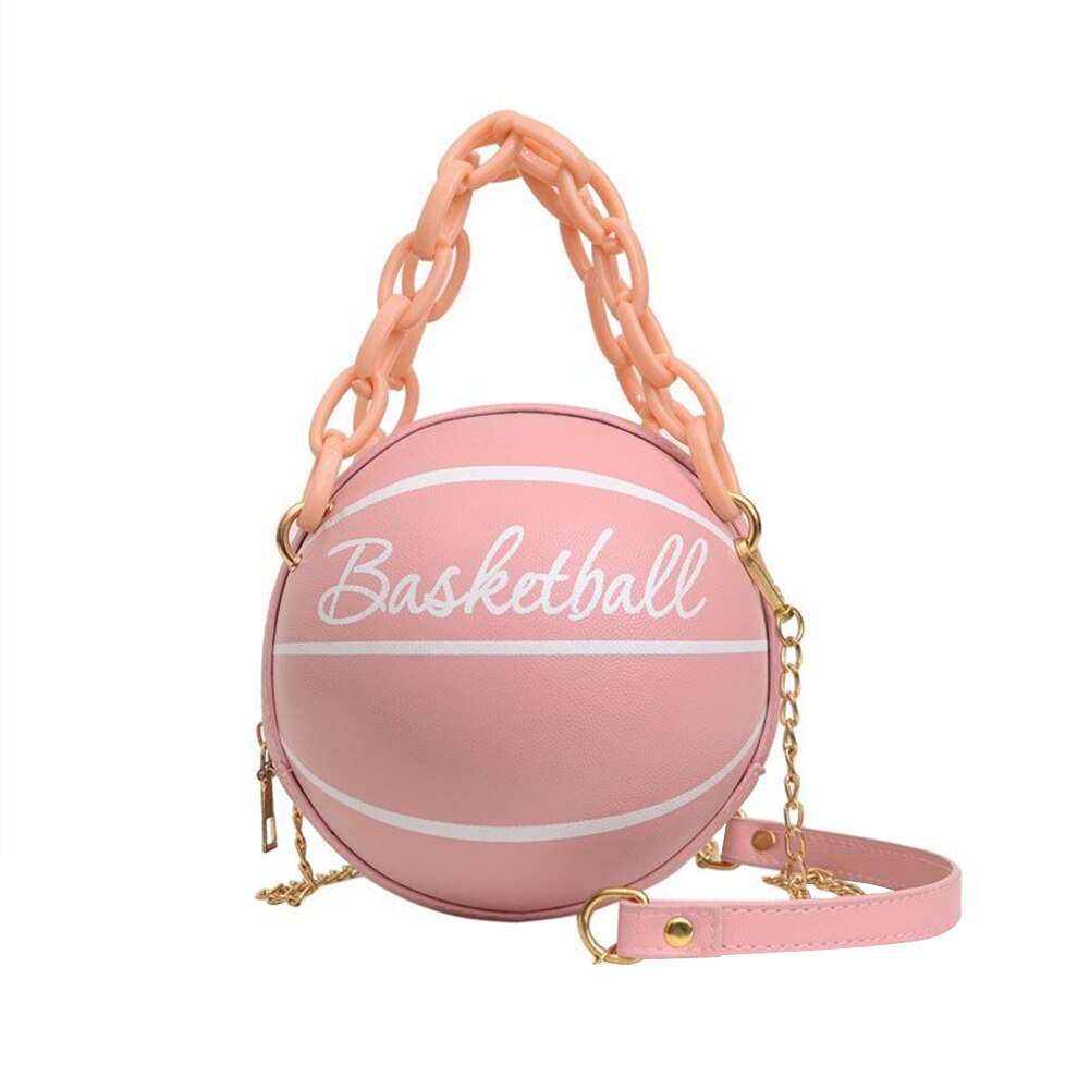 Personality Basketball Purses For Teenagers Women Shoulder Bags Chain Hand Bags Female Leather Pink Bag Small Totes: Pink