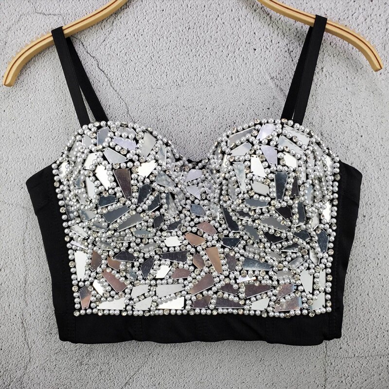 Vuxen jazz dans kostym spegel kläder sexig väst topp amerikanska kläder scen fest rave wear dj gogo prestanda outfit 991
